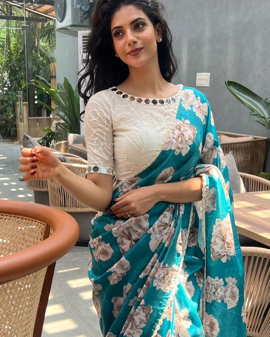 Tebby Silk Digital Printed Saree with Chikankari Lace